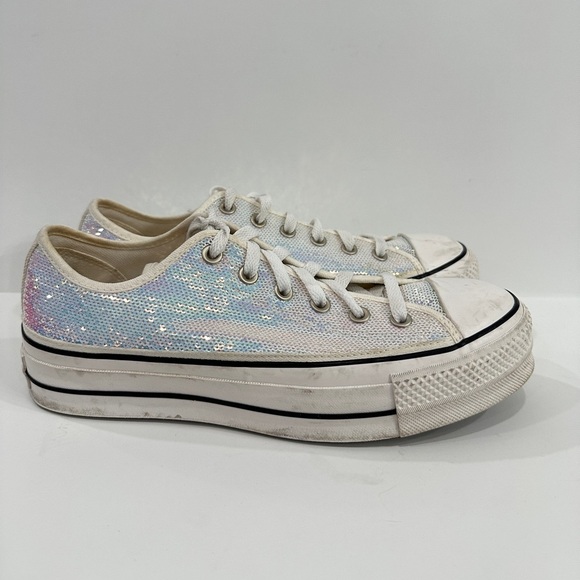 Rare Converse Chuck Taylor Lift platform silver mini sequin sneakers - Picture 2 of 10
